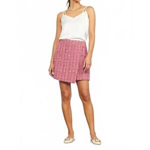 NEW SKIES ARE BLUE tweed wrap mini skirt in pink multi